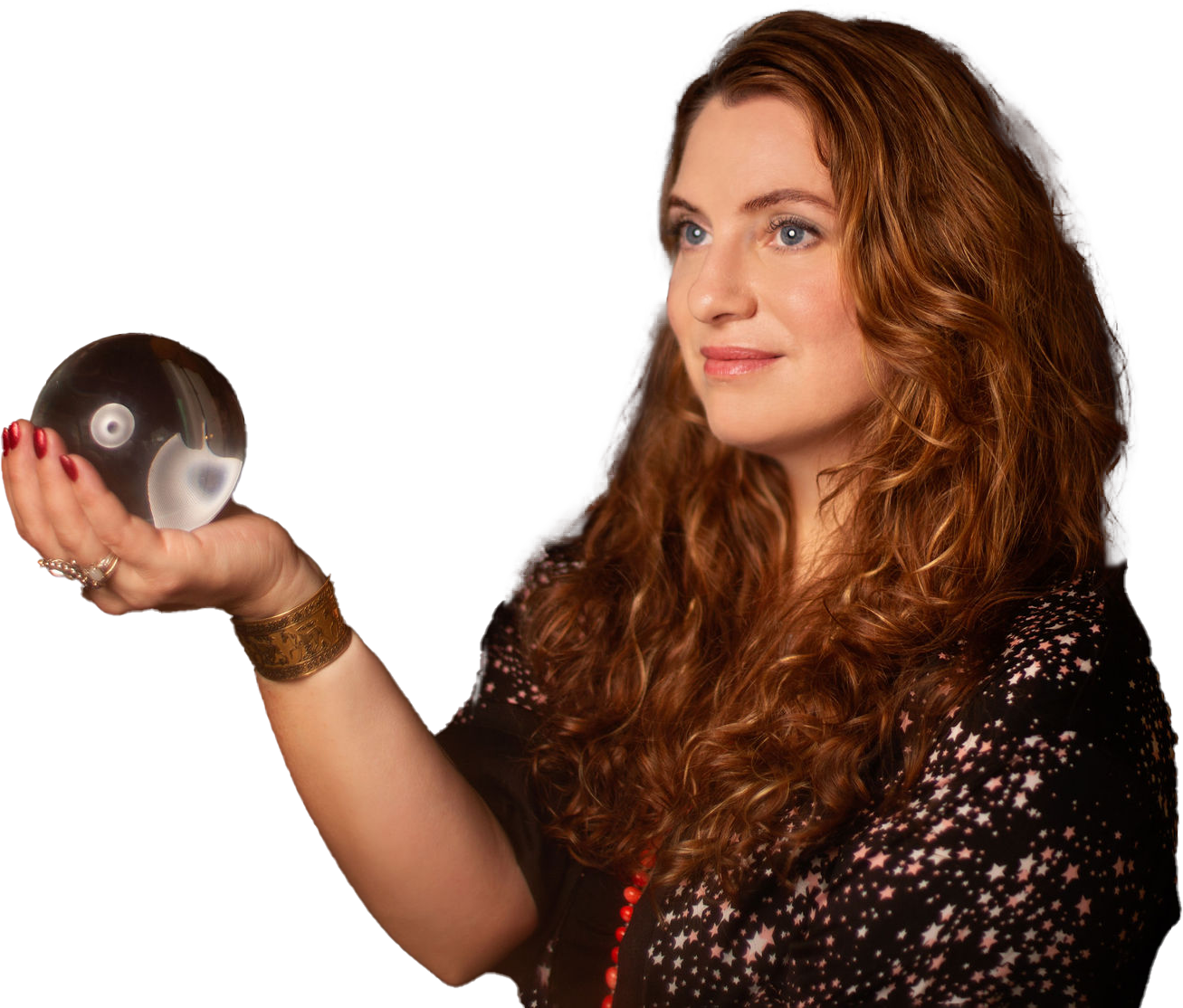 Mystic Courtney gazing into crystal ball